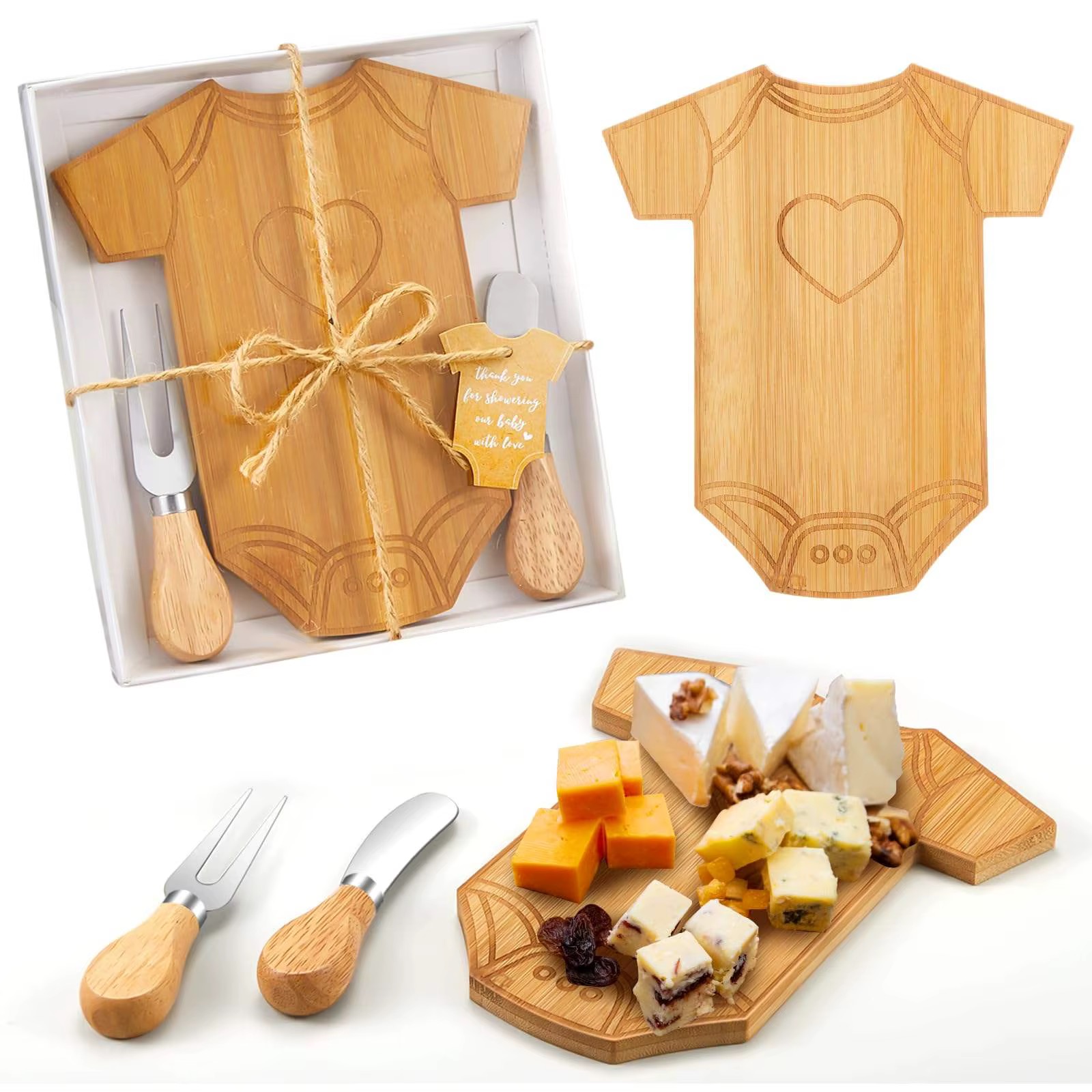 Baby-grow-shaped bamboo serving board product reference